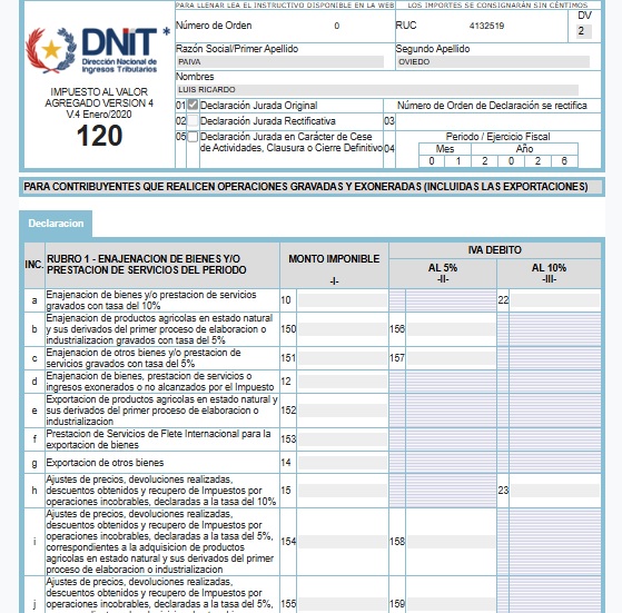Formulario 120 IVA DNIT
